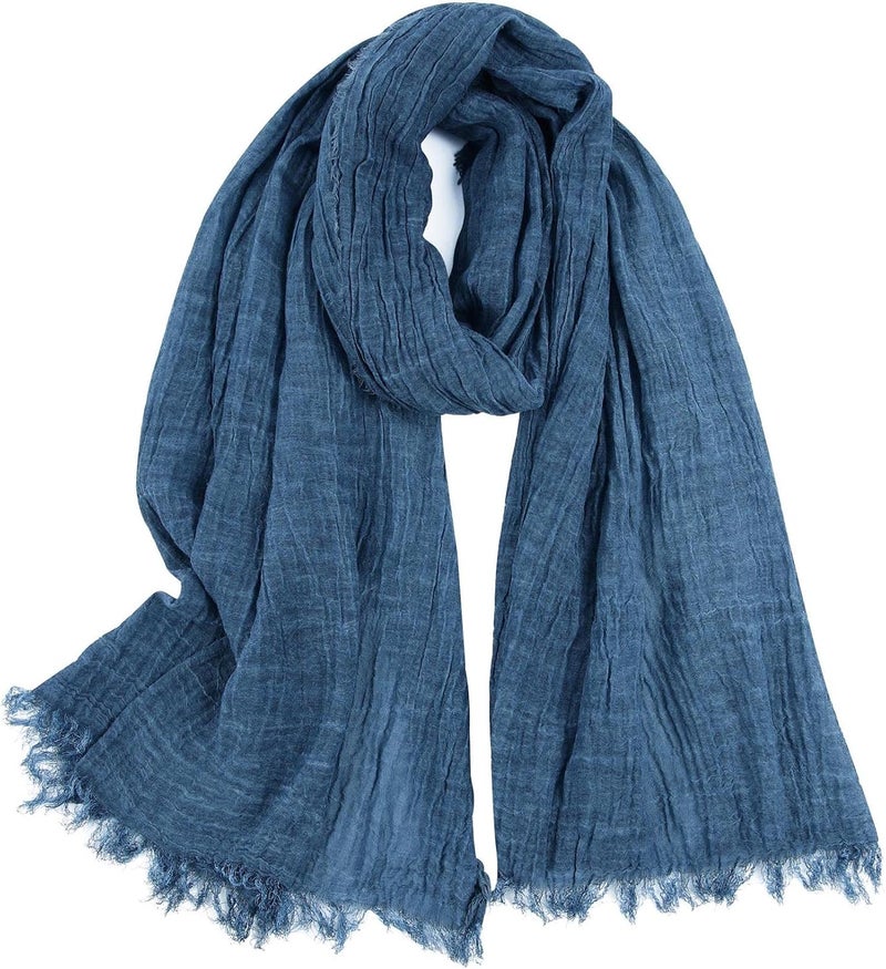 GERINLY وشاح قطن-كتان للرجال بخطوط تجاعيد طويلة، وشاح موضة للسفر - Image 1